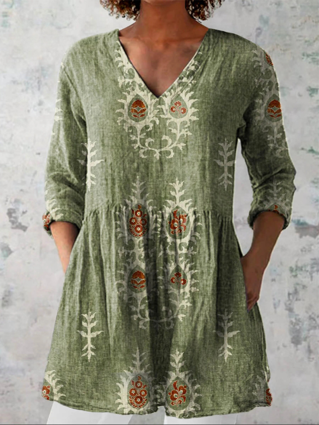 Maeva | Camisa vintage cuello V manga larga