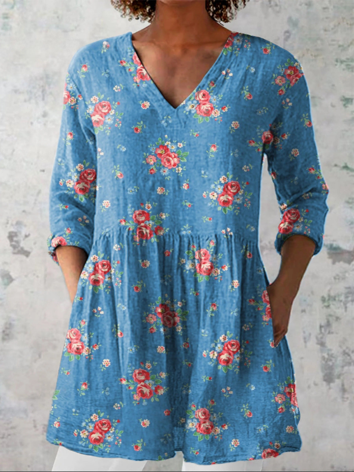 Mabel | Camisa vintage cuello V manga larga