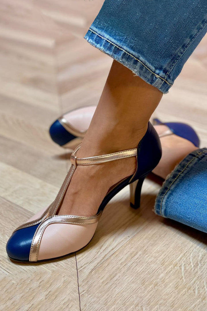 Aléssia - Zapatillas de tira en T coloridas y cómodas con puntera redonda