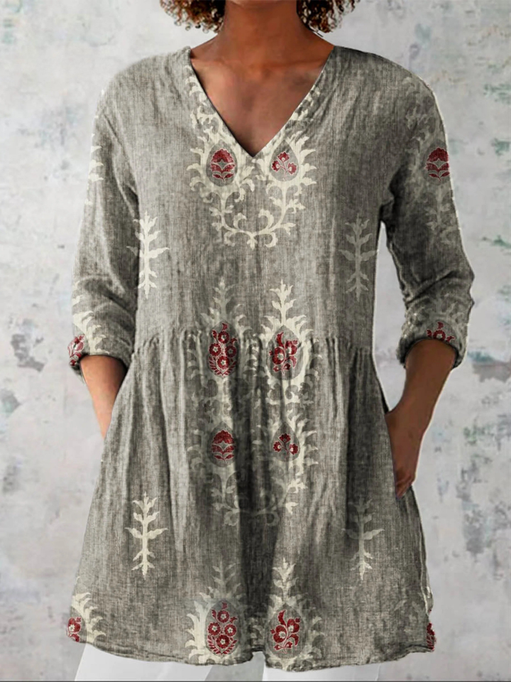 Maeva | Camisa vintage cuello V manga larga