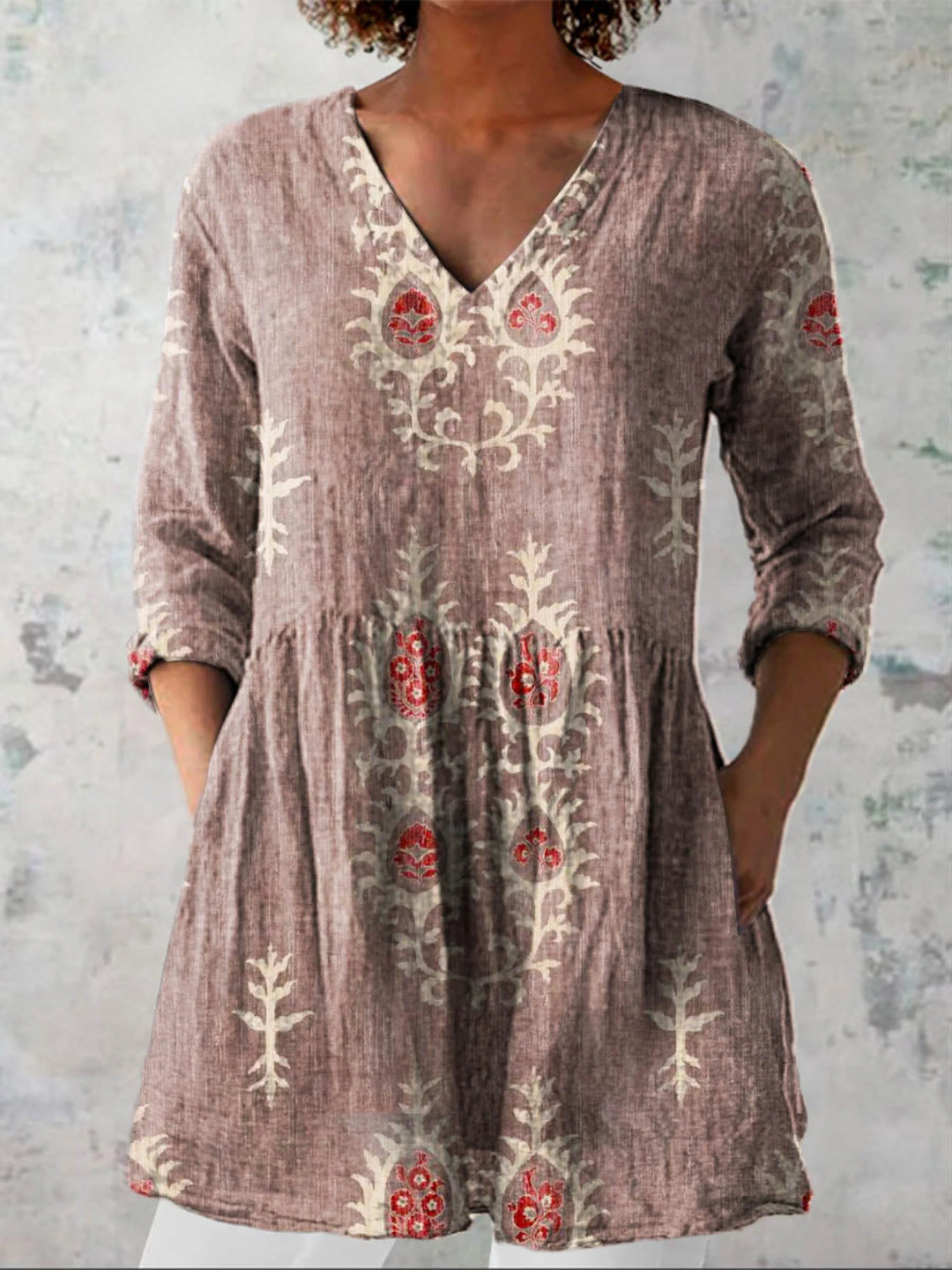 Maeva | Camisa vintage cuello V manga larga