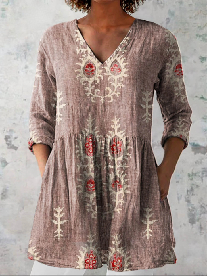 Maeva | Camisa vintage cuello V manga larga