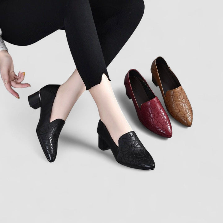 Olene - Zapatos de Tacón en Piel Vegana con Bordado Suave