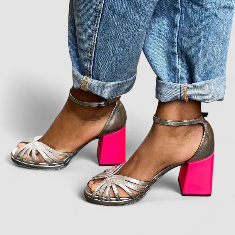 Serafina - Sandalias brillantes con tacón bloque