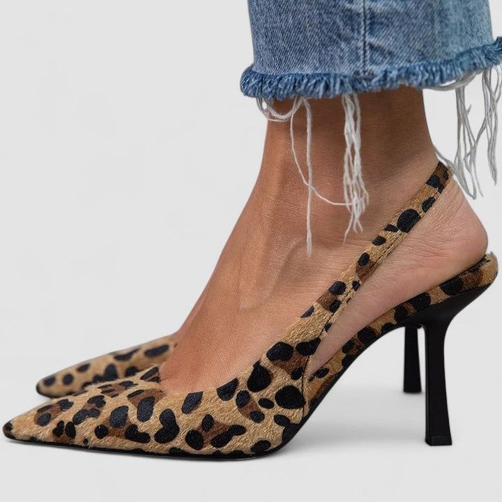 Liorina - Zapatos de tacón color caqui con estampado de leopardo y punta afilada