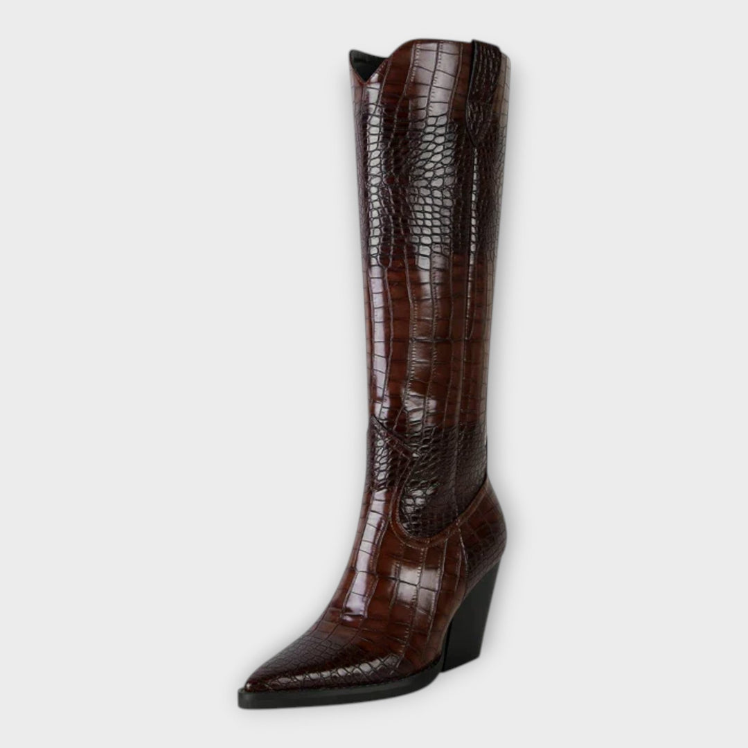 Botas con Diseño Croco y Tacón Elegante