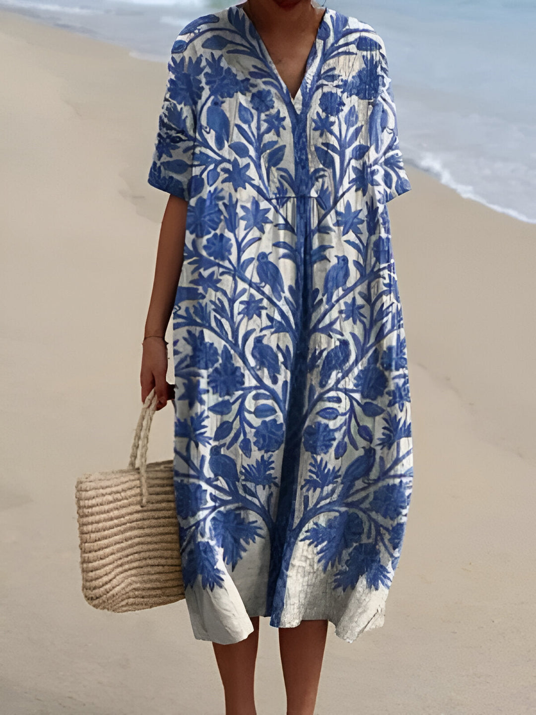 Vestido Casual Fluido con Estampado Floral Vintage