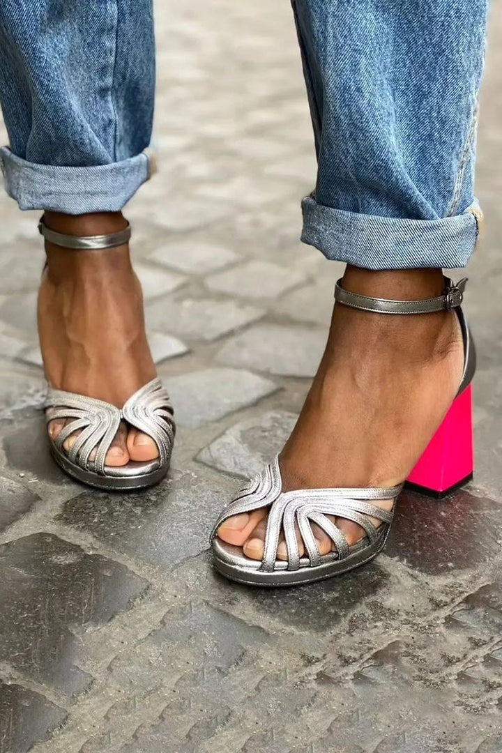 Serafina - Sandalias brillantes con tacón bloque
