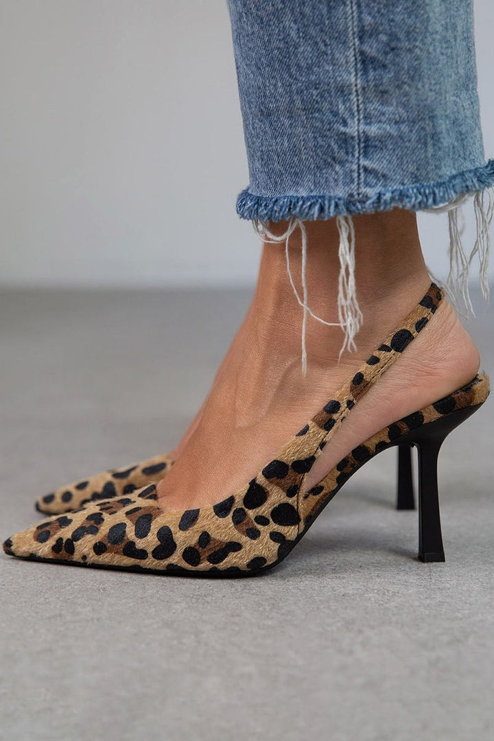 Liorina - Zapatos de tacón color caqui con estampado de leopardo y punta afilada