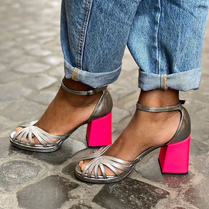 Serafina - Sandalias brillantes con tacón bloque