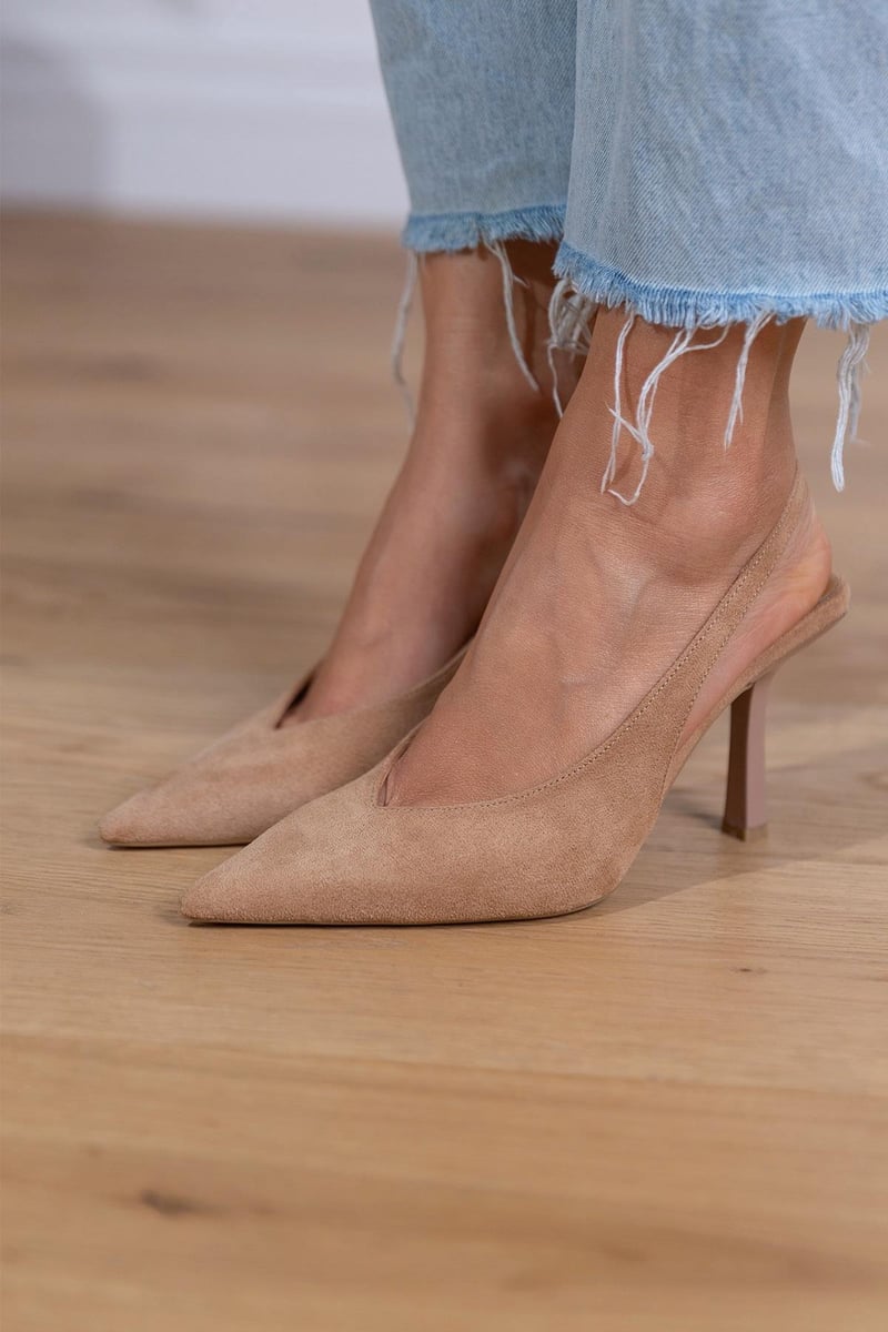 Marlena - Zapatos de tacón slingback nude con un tacón fino